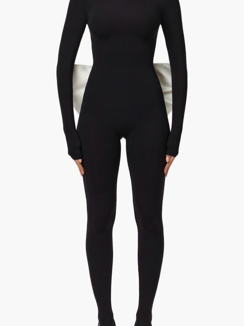 Black Long-Sleeve Stretch Jumpsuit with Structured Back Detail